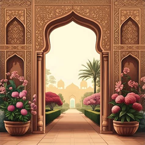 Mughal Arch Frame With Garden Plant Premium Ai Generated Image