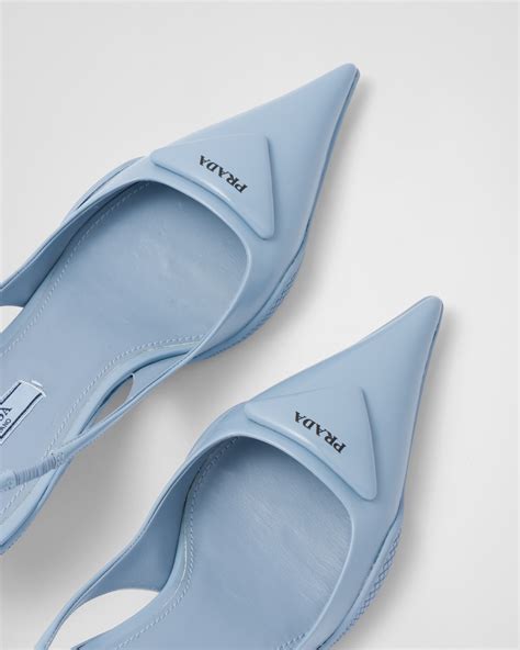 Light Blue Brushed Leather Slingback Pumps Prada