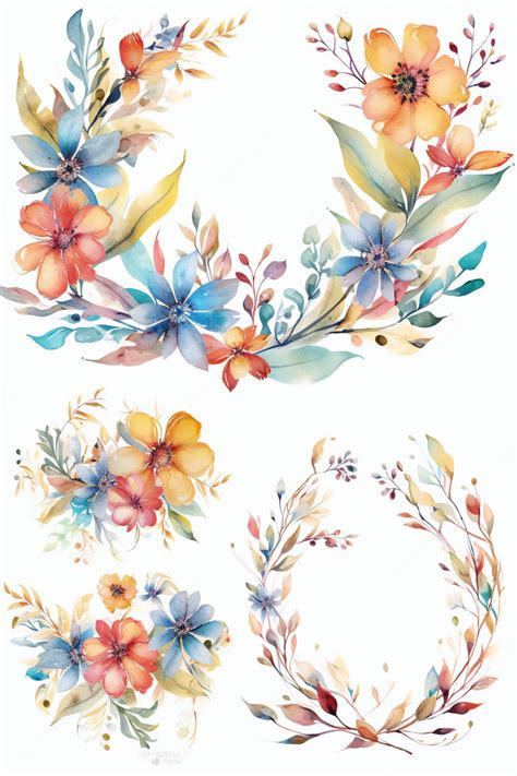 Premium Photo | A set of watercolor flowers and leaves.