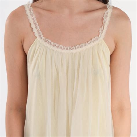 Pale Yellow Nightgown S Lingerie Slip Dress Floral Gem