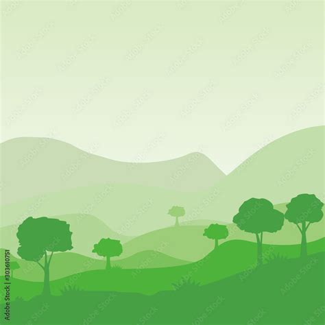 Nature Landscape Vector Illustration Foggy Green Hills Vector