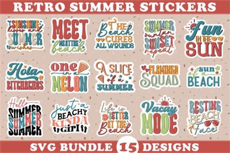 Retro Summer Stickers Svg Bundle Graphic By Akazaddesign · Creative Fabrica