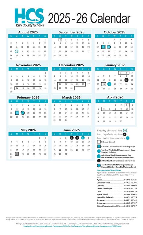 Horry County Schools Calendar 2025-2026 in PDF - School Calendar Info
