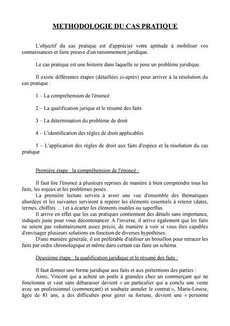 Methodologie Du Cas Pratique Methodologie Du Cas Pratique L Objectif