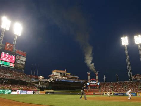 Smokestack At Gabp Catches Fire During Giants Reds Game