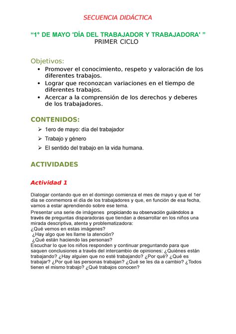 Secuencia Didáctica 1ero de mayo SECUENCIA DIDÁCTICA 1 DE MAYO