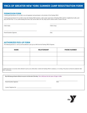 Fillable Online Ymca Of Greater New York Summer Camp Registration Form