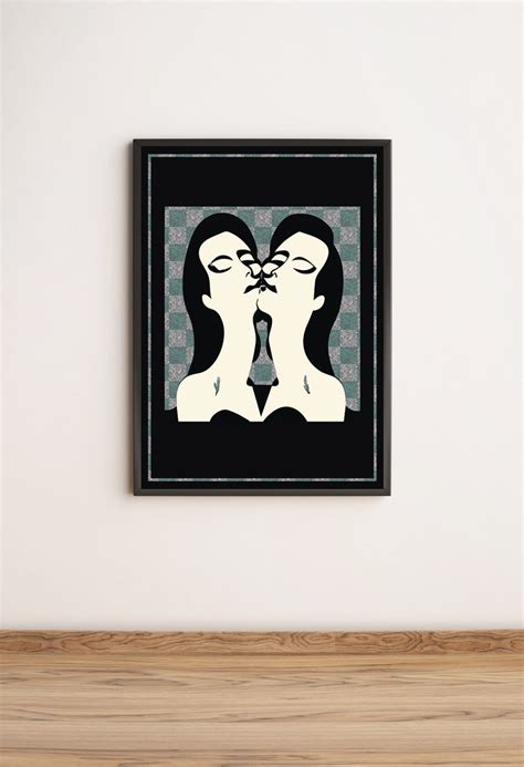 Two Girls Kissing Sapphic Art Print Subtle Lesbian Lovers Wall Art Wlw Poster Queer Digital Art