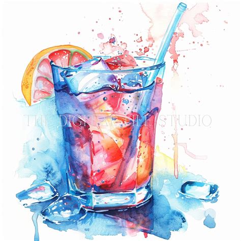 12 Watercolor Drinks Clipart PNGJPGPDF Digital Images Graphics