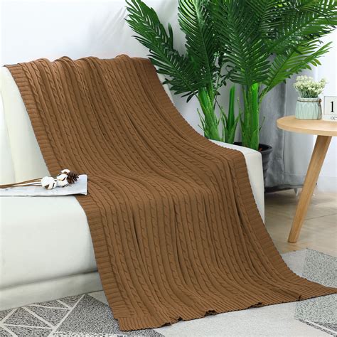 PiccoCasa Soft 100 Cotton Cable Knit Throw Blanket For Couch Bed Sofa