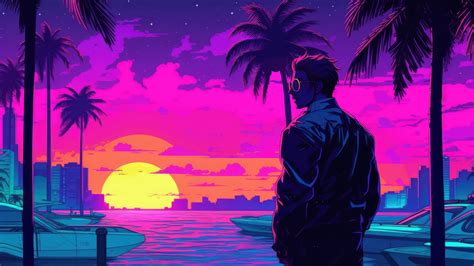 Vaporwave Sunset Ocean Palm 4K #6921k Wallpaper PC Desktop