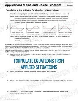 Applications of Sine and Cosine Functions Lesson by Math Beach Solutions