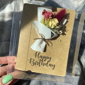 Birthday Dried Flower Cards Mini Bouquet Calligraphy Etsy Dried