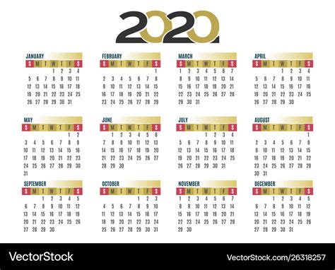 Wall calendar 2020 Royalty Free Vector Image - VectorStock