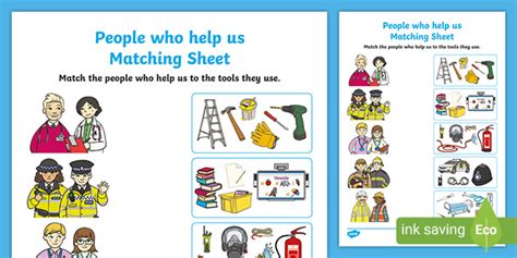 People Who Help Us And Their Tools Matching Worksheet Worksheet