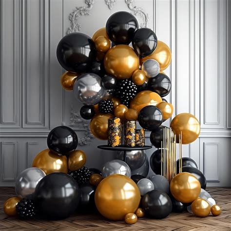 Premium AI Image | Gold and black balloons with decoration to celebrate ...