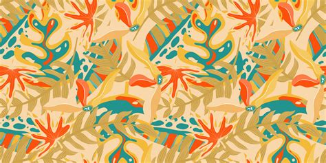 Aesthetic boho jungle seamless pattern for print design. Boho botanical ...