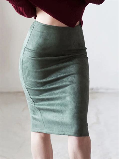 Women Skirts Suede Solid Color Pencil Skirt Female Autumn Winter High