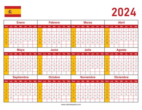 Calendario 2024 España Para Imprimir Descarga Gratis