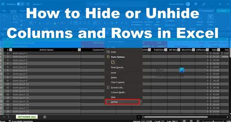 How To Hide Or Unhide Columns And Rows In Excel Thewindowsclub