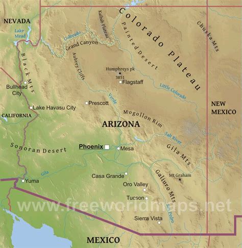 Physical Map Of Arizona - Winni Karilynn