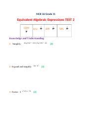 Mcr U Equivalent Algebraic Expressions Test Docx Mcr U Grade