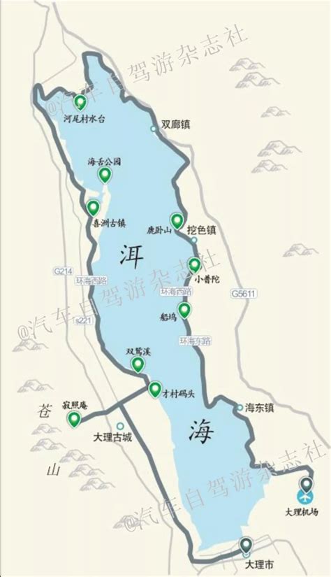 环洱海自驾游路线地图洱海自驾游最佳路线图大理旅游景点顺序第2页大山谷图库