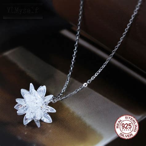 Real 925 Prata Esterlina Colar De Cristal Floco De Neve Branco