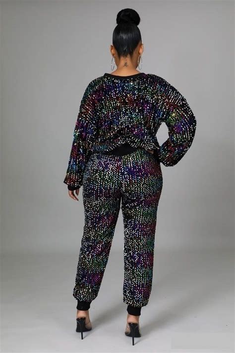 Sequin Jogger Set In Sequin Jogger Long Sleeve Tops High