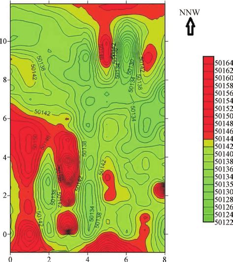 2d Contour Map Of Grid 2 Showing Total Magnetic Intensity Reddish And