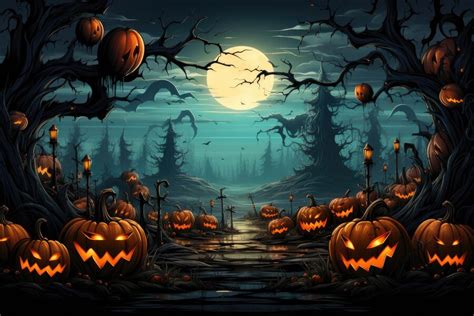 Premium Ai Image Cute Halloween Night Cemetery Wallpaper With Spooky