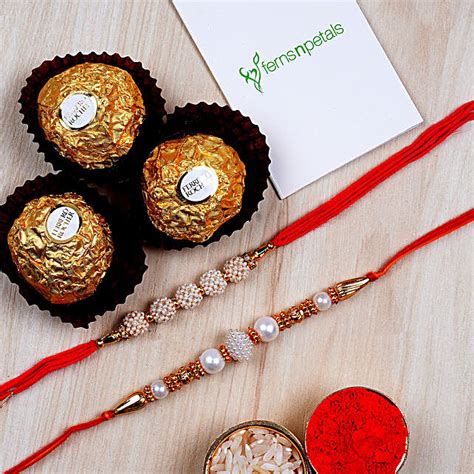 Set Of 2 Rakhis And Ferrero Rocher 3 Pcs Singapore Gift Set Of 2