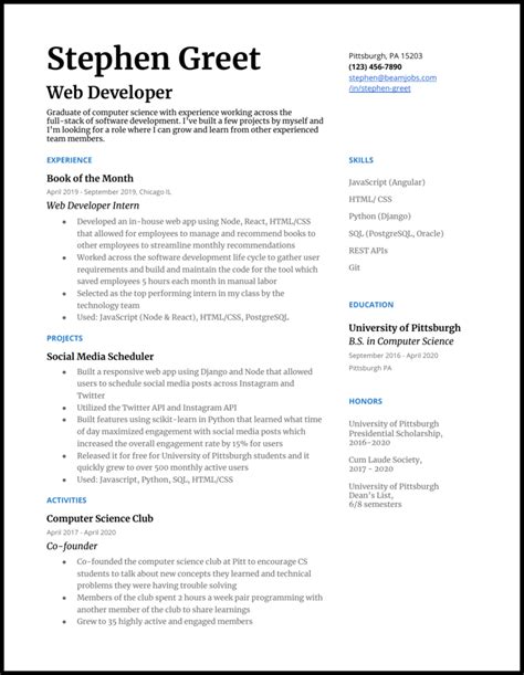 Computer Science Cs Resume Examples For