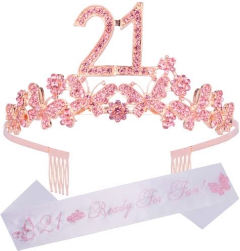 Doradreamdeko Silver 21st Birthday Sash And Tiara Set Glitter Sash