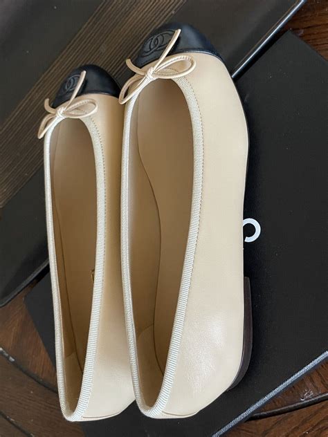 Size Eu Nib Chanel Beige Lambskin Cap Toe Ballerina Flats Ebay