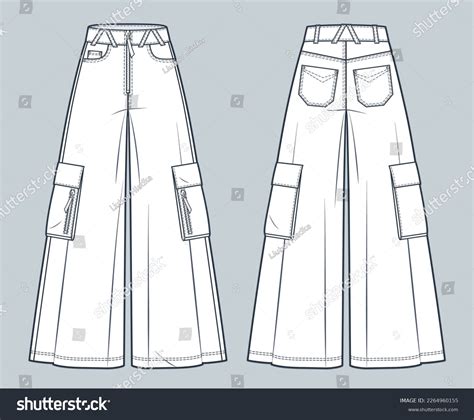 Cargo Pants Technical Fashion Illustration Jeans Pants Fashion Flat Technical Drawing Template