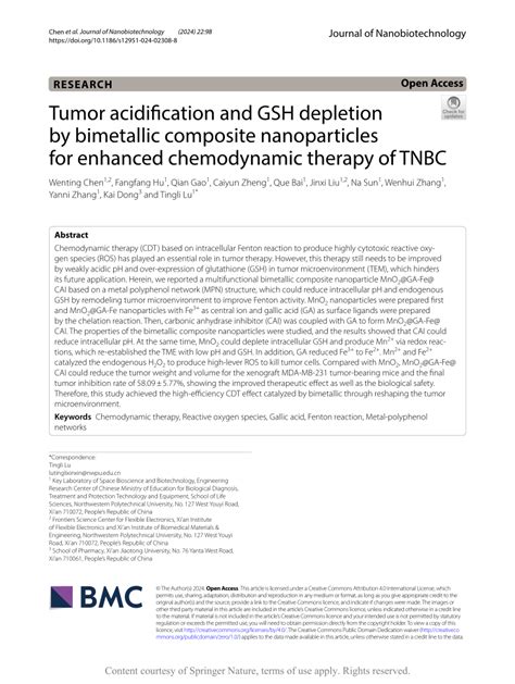 (PDF) Tumor acidification and GSH depletion by bimetallic composite ...