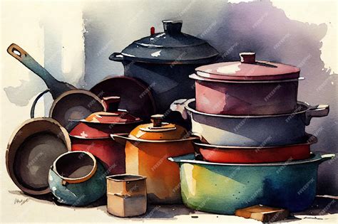 Premium Photo | Pots watercolor