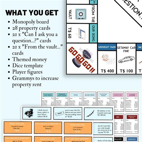 Taylor Swift Monopoly Digital Printable Board Game Etsy Australia