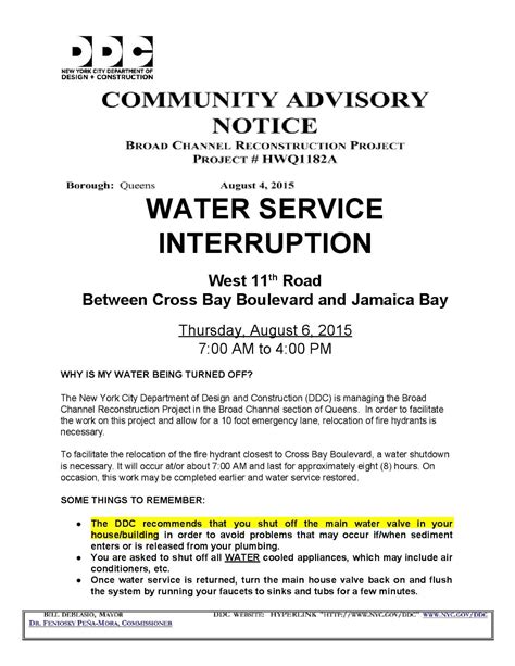 West 12th Road Block Association News Community Advisory Notice Water