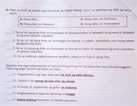 Piliin Sa Loob Ng Kahon Ang Tinutukoy Sa Bawat Bilang Basahin Ang Mga