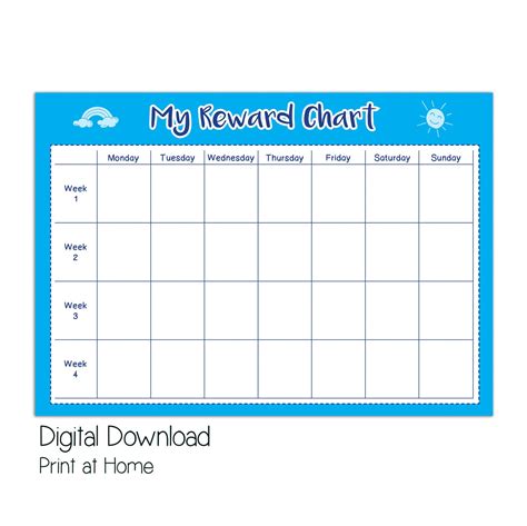 Printable Reward Chart, Kids Reward Chart Printable, Boys Reward Chart ...