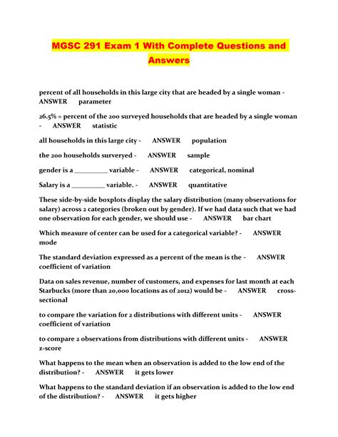 SOLUTION Mgsc 291 Exam 1 With Complete Questions And Answers Studypool