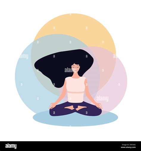 Woman meditating on nature and leaves. Concept illustration for yoga, meditation, rest ...