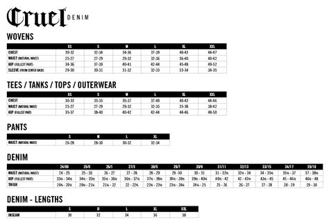 Cruel Girl Jeans Size Chart: A Visual Reference of Charts | Chart Master