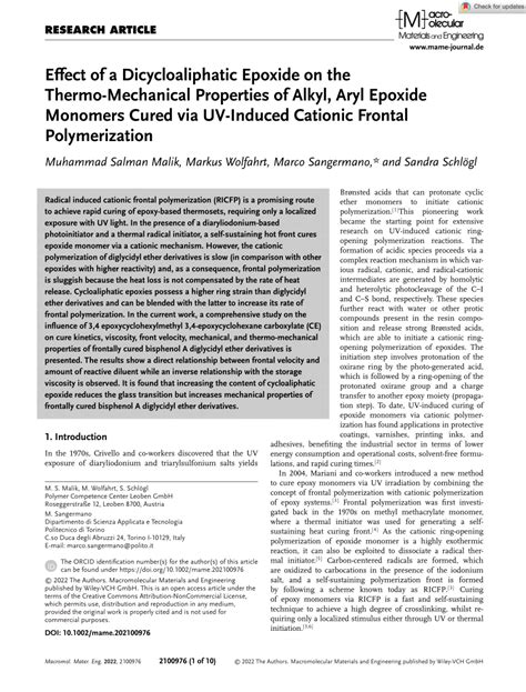 Pdf Effect Of A Dicycloaliphatic Epoxide On The Thermomechanical