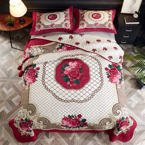 New Design Floral Pattern Quilt Set Queen Size 3/6piece Reversible Bedspread Coverlet With ...