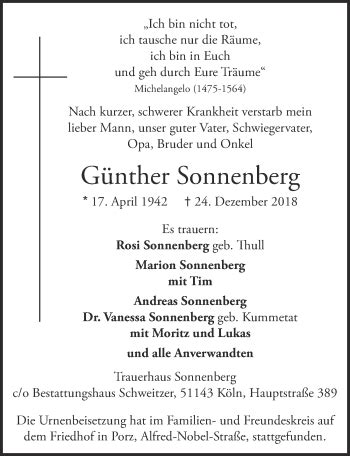 Traueranzeigen von Günther Sonnenberg WirTrauern