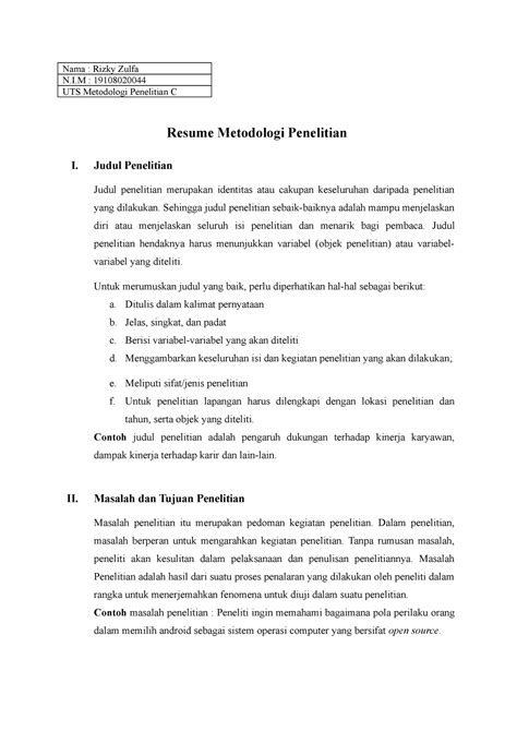 Resume Metodologi Penelitian Nama Rizky Zulfa N I Uts