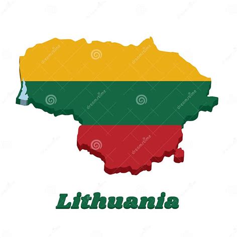 3d Map Outline And Flag Of Lithuania A Horizontal Triband Of Yellow